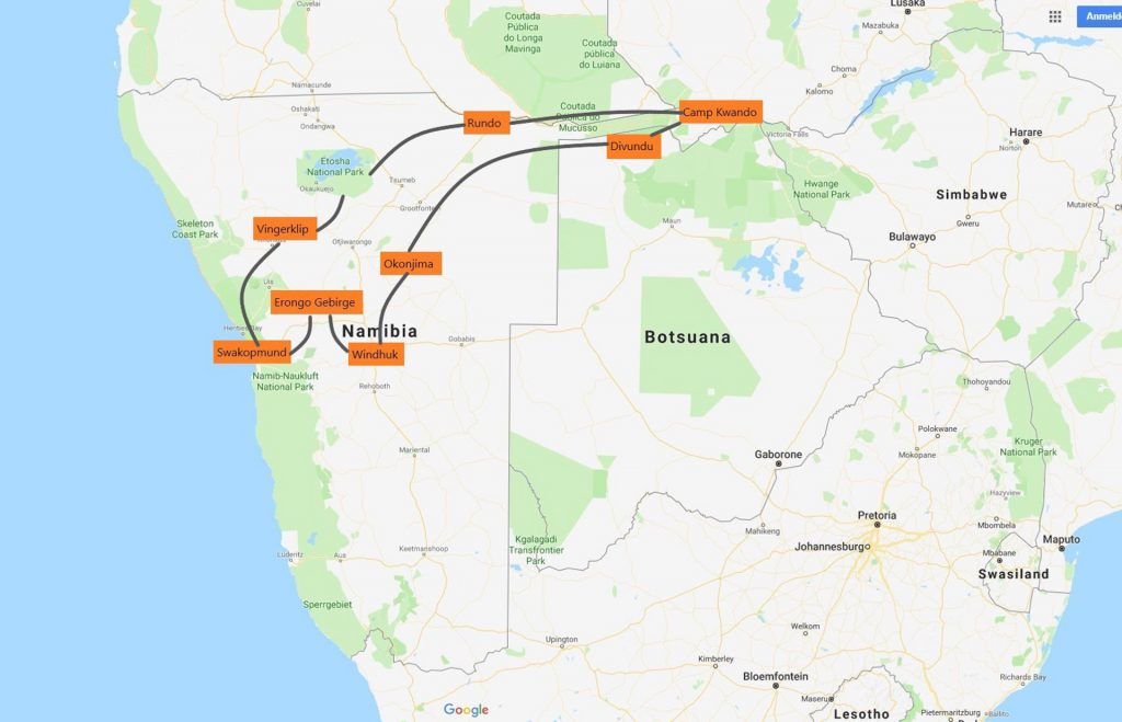 Reiseroute Namibia 2019